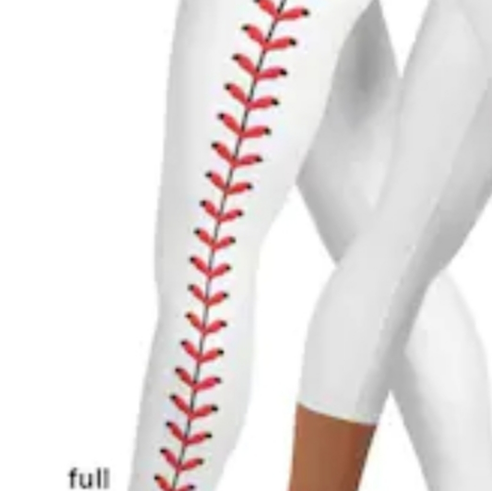 White women's leggings baseball stitches